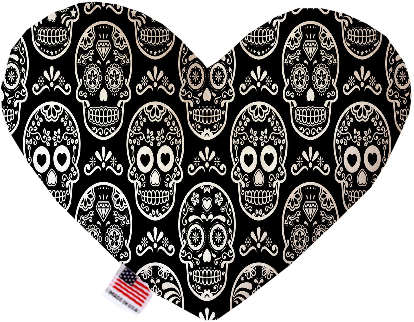 Juguete de peluche en forma de corazón o hueso para mascotas y perros, "Grupo Calaveras" (¡Disponible en diferentes tamaños y 12 opciones de patrones diferentes!)