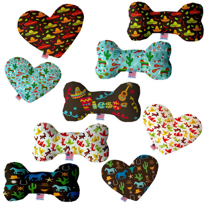 Pet and Dog Plush Heart or Bone Toy, "Fiesta Group" (Available in different sizes, and 5 different pattern options!)