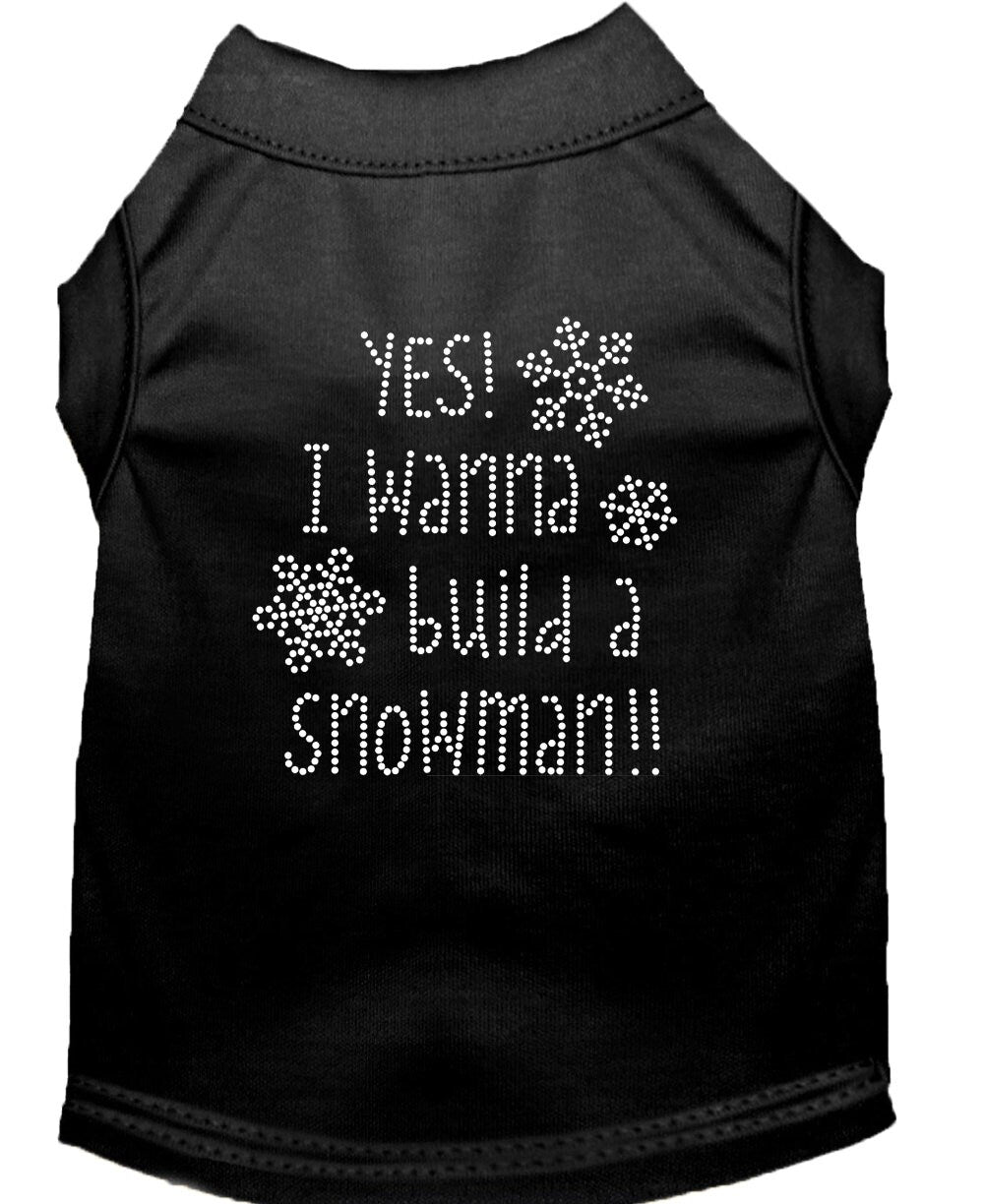 Christmas Pet Dog & Cat Shirt Rhinestone, "Yes, I Want to Build a Snowman"