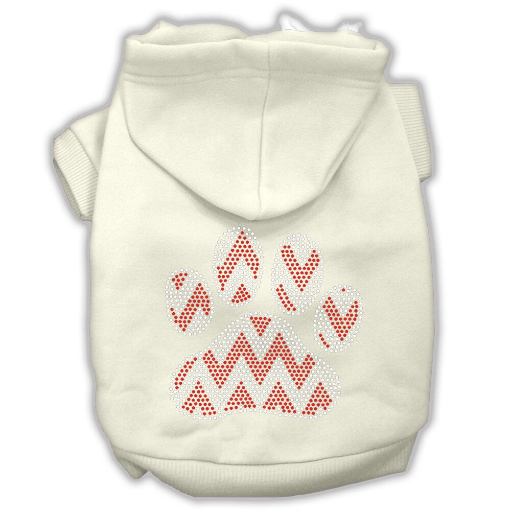 Sudadera con capucha navideña para mascotas, perros y gatos con diamantes de imitación y diseño de pata de chevron con forma de bastón de caramelo