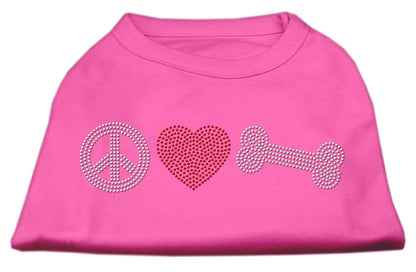 Camiseta para perros y gatos con diamantes de imitación, "Peace Love &amp; Bone"