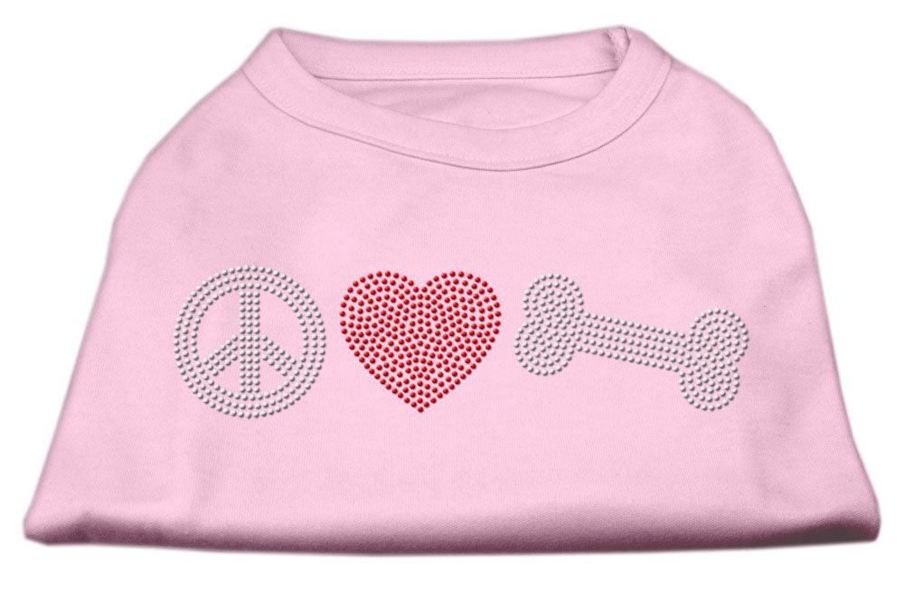 Camiseta para perros y gatos con diamantes de imitación, "Peace Love &amp; Bone"