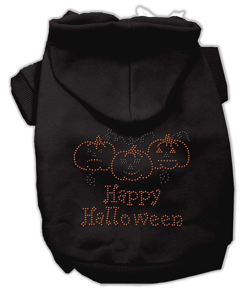 Sudadera con capucha para Halloween con diseño de perro y gato y diamantes de imitación, "Feliz Halloween"