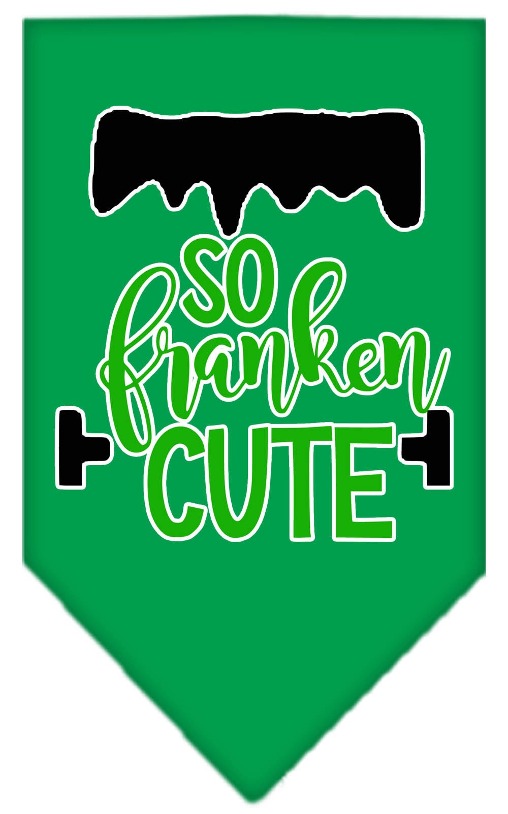 Bandana para perros y mascotas de Halloween serigrafiada con la frase "So Franken Cute"