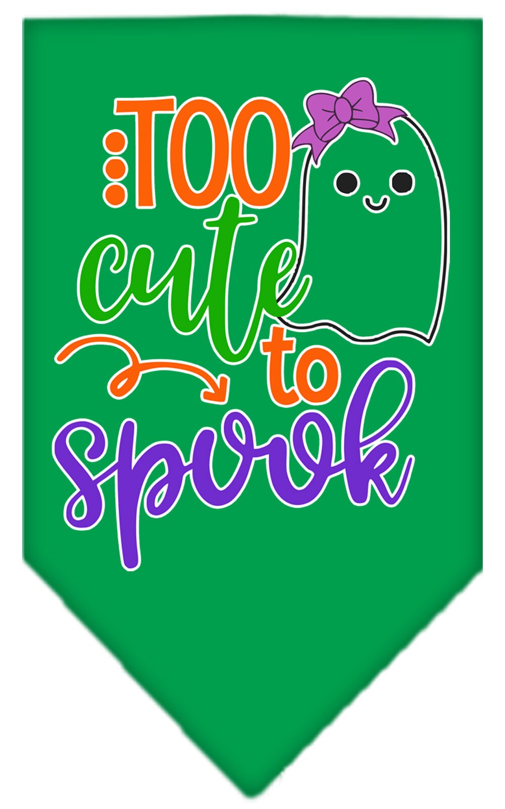 Bandana para perros y mascotas de Halloween serigrafiada con la frase "Too Cute To Spook - Girly Ghost"