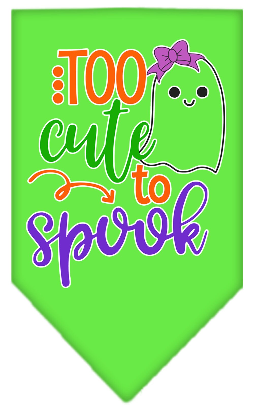 Bandana para perros y mascotas de Halloween serigrafiada con la frase "Too Cute To Spook - Girly Ghost"