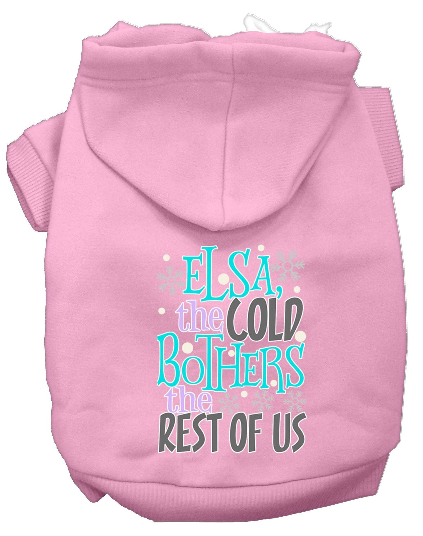 Sudadera con capucha para mascotas, perros y gatos serigrafiada con la frase "Elsa, el frío nos molesta"