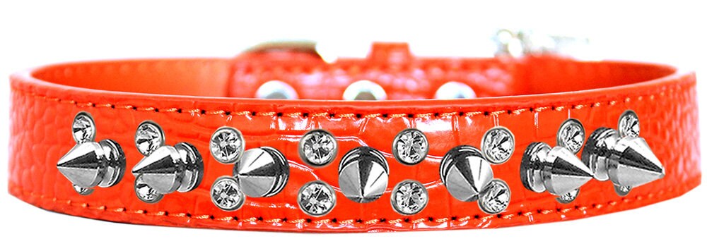 Dog, Puppy and Pet Designer Croc Collar, "Double Crystal & Silver Spikes"