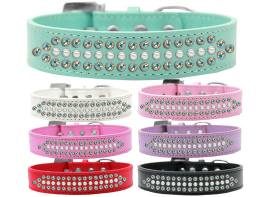 Dog, Puppy and Pet Fashion  Collar, "Ritz Pearl & Aurora Borealis Crystals Rimsets"