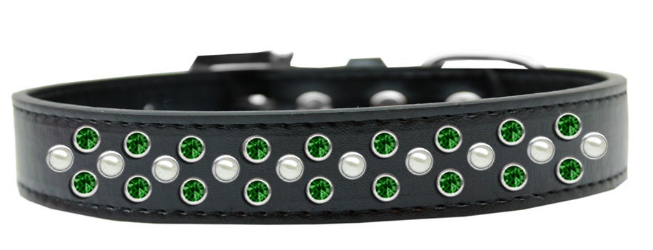 Dog, Puppy & Pet Fashion  Collar, "Pearl and Emerald Green Crystal Rimsets Sprinkles"