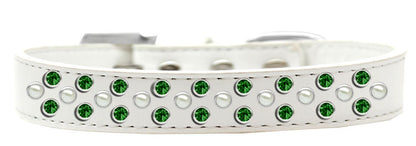 Dog, Puppy & Pet Fashion  Collar, "Pearl and Emerald Green Crystal Rimsets Sprinkles"