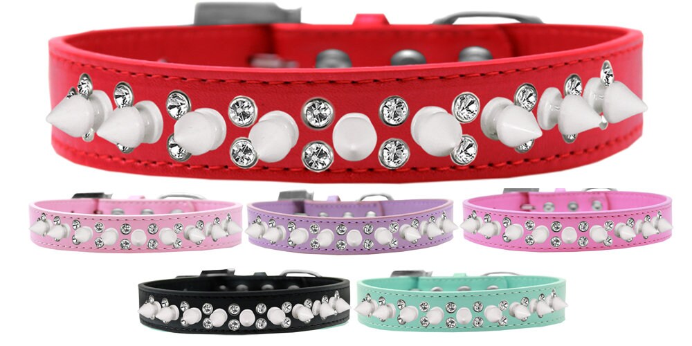 Collar con púas para perros y mascotas, "Púas blancas y de doble cristal"