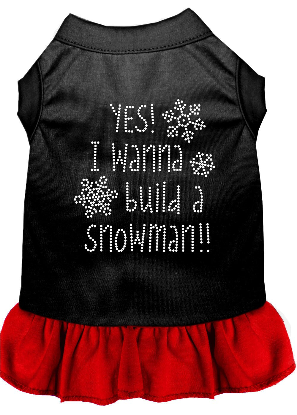 Christmas Pet Dog & Cat Dress Rhinestone, "Yes! I Want To Build A Snowman"