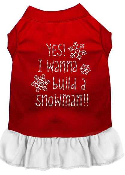 Christmas Pet Dog & Cat Dress Rhinestone, "Yes! I Want To Build A Snowman"