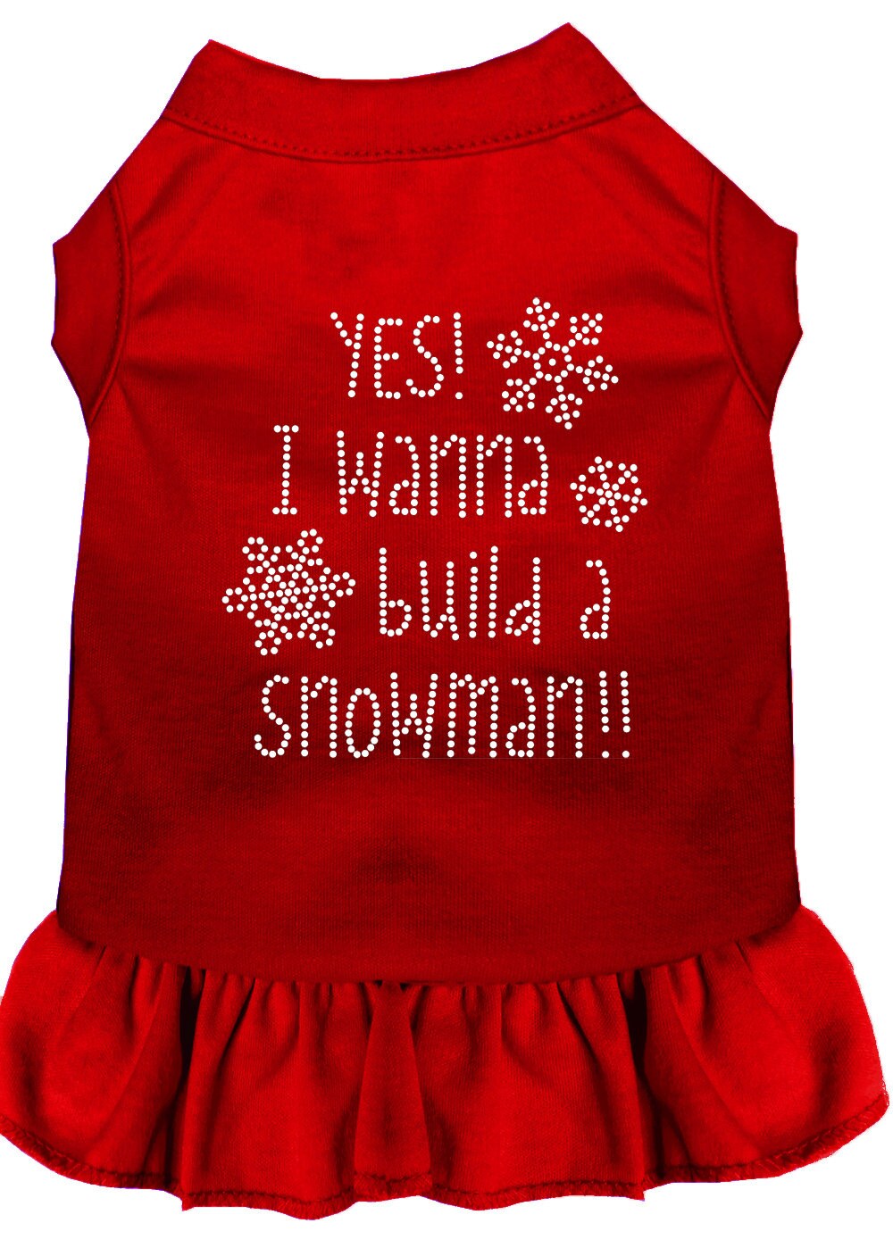 Christmas Pet Dog & Cat Dress Rhinestone, "Yes! I Want To Build A Snowman"