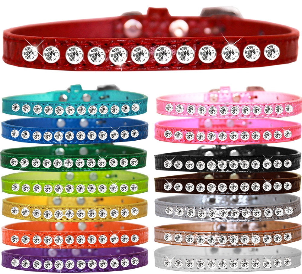 Collar de cocodrilo de diseño para perros, cachorros y mascotas, "Conjuntos de bordes de cristal transparente de una fila"