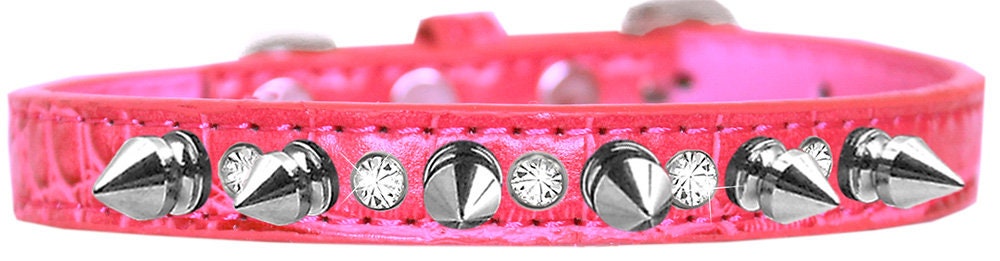 Dog, Puppy and Pet Designer Croc Collar, "Silver Spike & Clear Jewel"