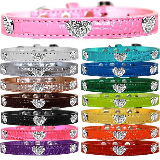 Collar de cocodrilo de diseño para perros, cachorros y mascotas, "Corazón de cristal"