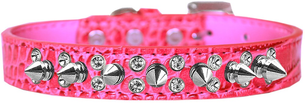 Dog, Puppy and Pet Designer Croc Collar, "Double Crystal & Silver Spikes"