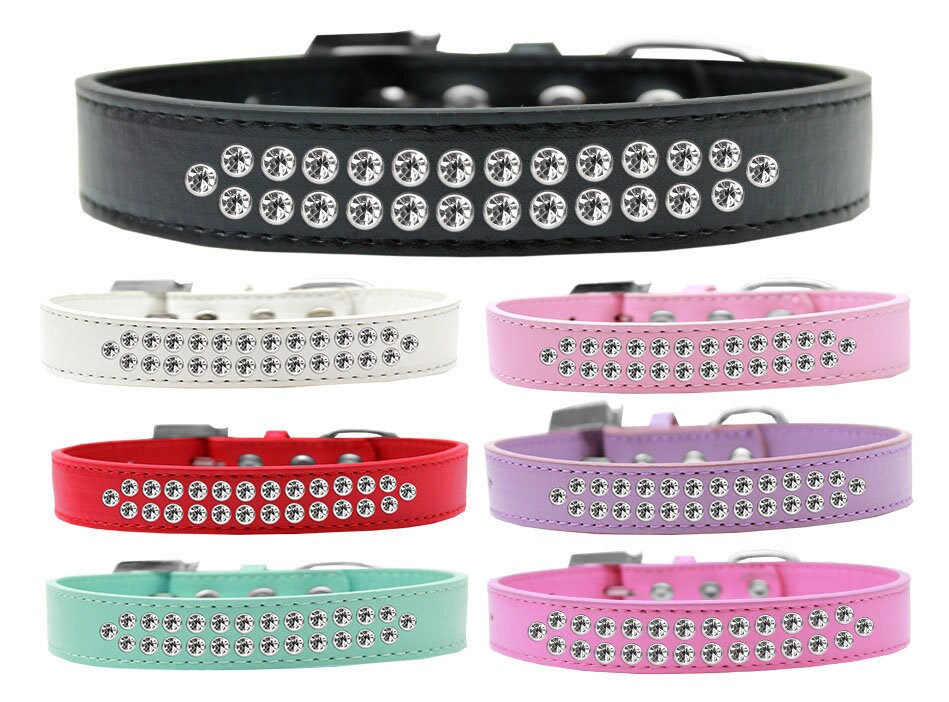 Collar de moda para perros, cachorros y mascotas, "Con dos hileras de cristales transparentes"