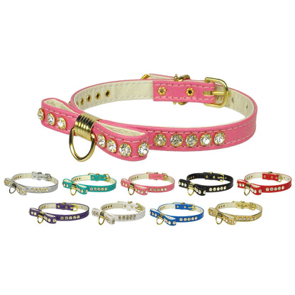 Collar para perros, cachorros y mascotas, "Conjunto de joyas de cristal transparente con lazo"