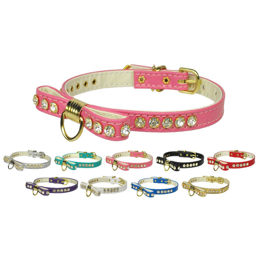 Collar para perros, cachorros y mascotas, "Conjunto de joyas de cristal transparente con lazo"