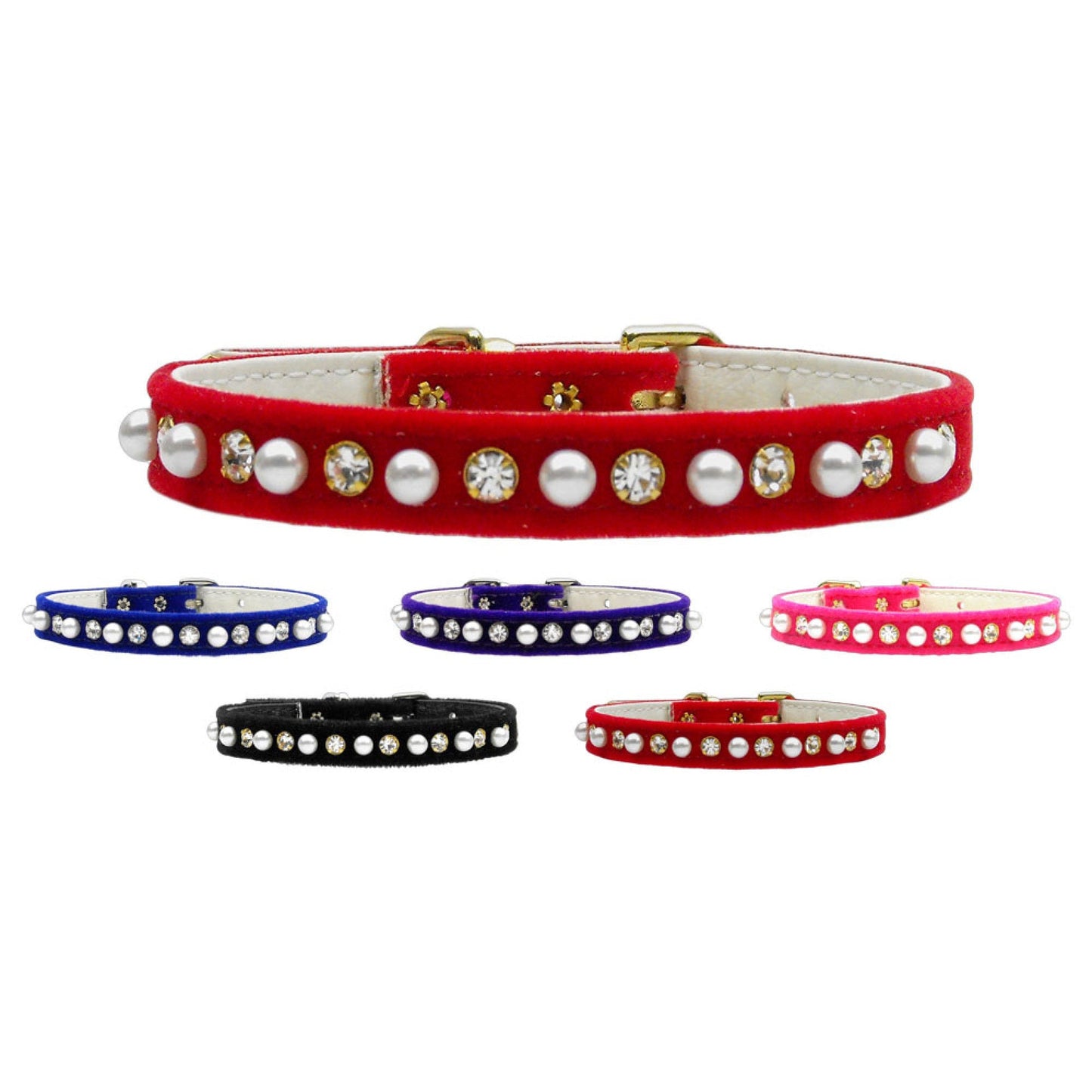 Collar para perros, cachorros y mascotas, "Velvet Pearl &amp; Crystal"