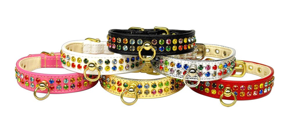 Collar para perros, cachorros y mascotas, "Conjunto de joyas de cristal de confeti de dos filas n.° 76"