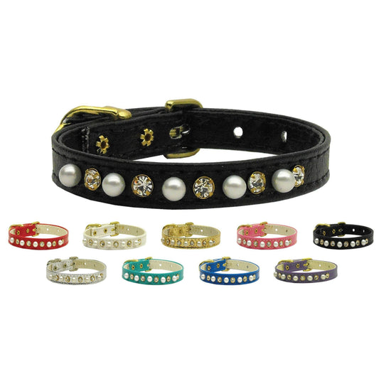 Collar para perros, cachorros y mascotas, "3/8" de ancho con cristales transparentes y perlas"