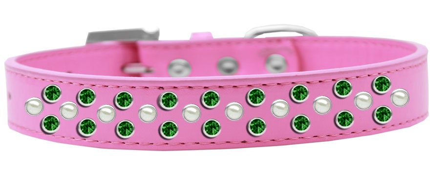 Dog, Puppy & Pet Fashion  Collar, "Pearl and Emerald Green Crystal Rimsets Sprinkles"