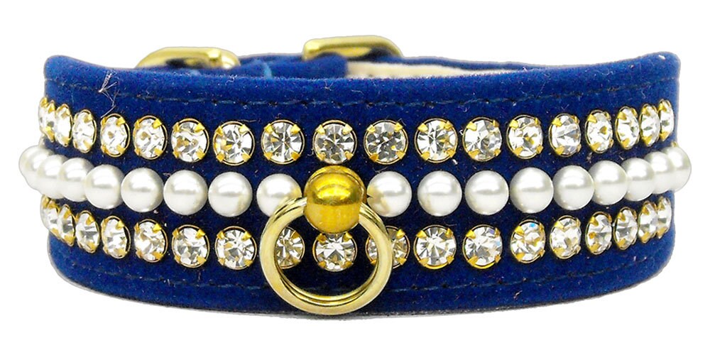 Dog, Puppy and Pet Collar, "Velvet Mini Pearl & Crystal"