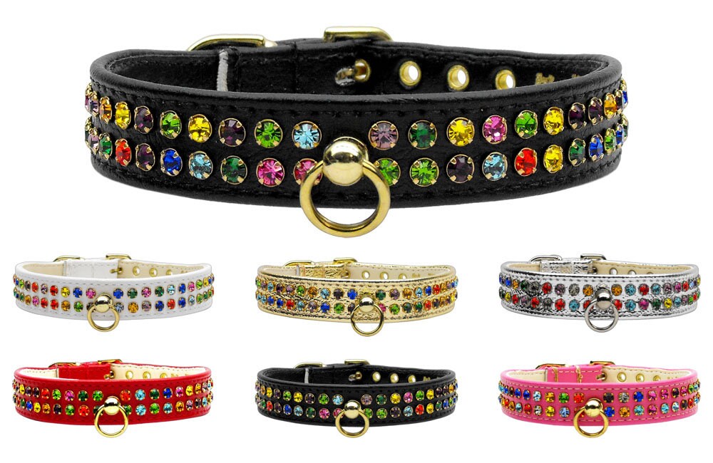 Collar para perros, cachorros y mascotas, "Conjunto de joyas de cristal de confeti de dos filas n.° 76"