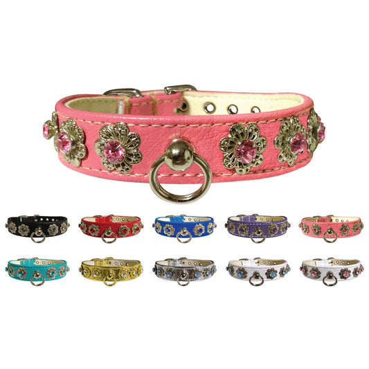 Collar para perros, cachorros y mascotas, "Starlite Crystal Flower"