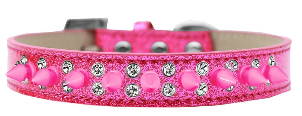 Dog, Puppy and Pet Ice Cream  Collar, "Double Crystal & Bright Pink Spikes"