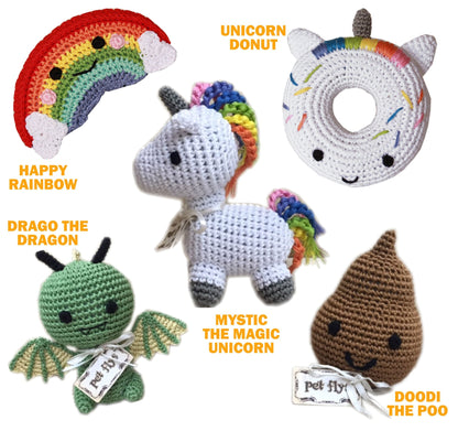 Knit Knacks Organic Cotton Pet & Dog Toys, "Magical Group" (Choose from: Unicorn, Poo, Donut, Rainbow or Dragon!)