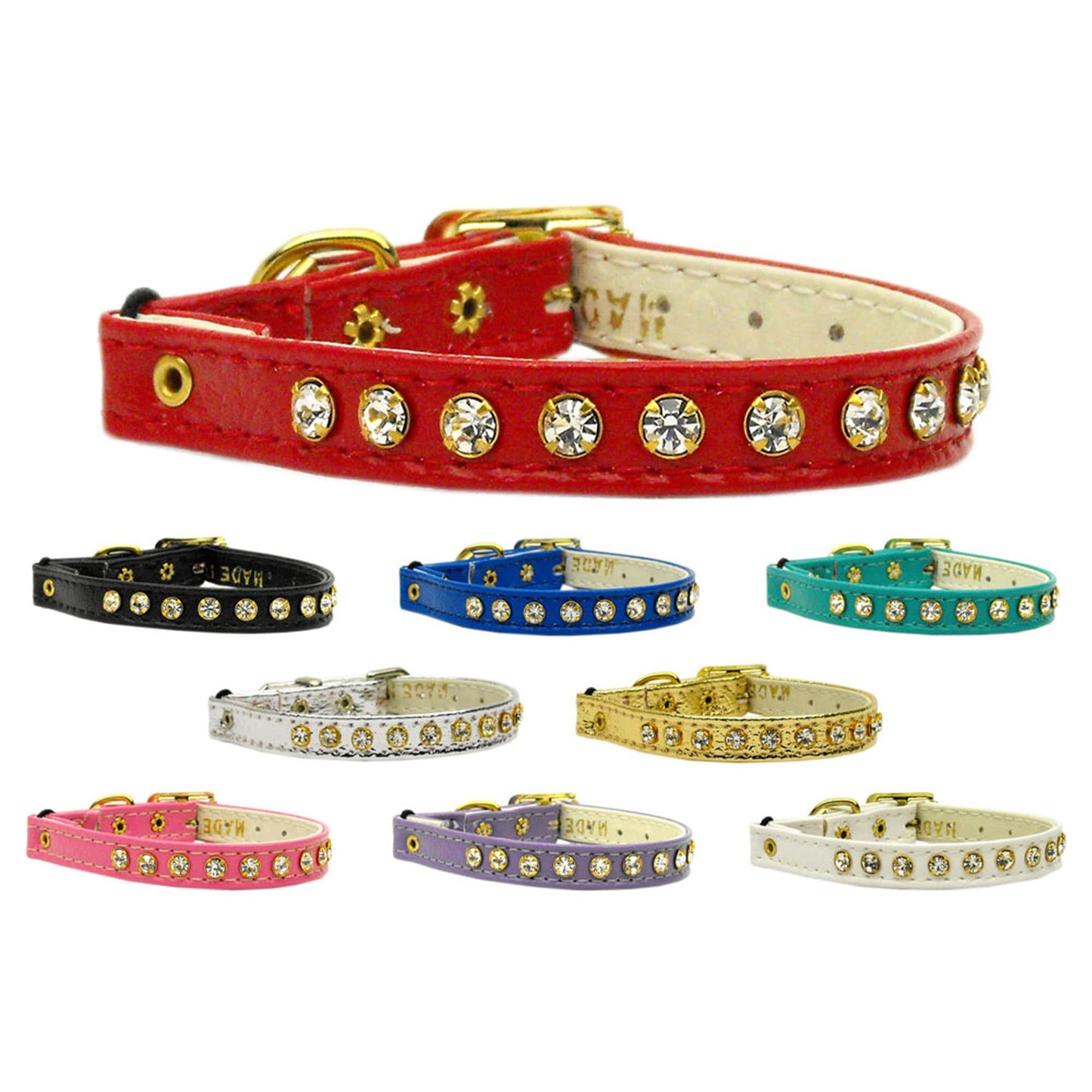 Collar de seguridad para gatos con banda, "One Row Clear Crystal"