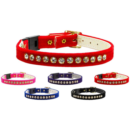 Collar de seguridad prémium para gatos, "Velvet One Row Rhinestone"