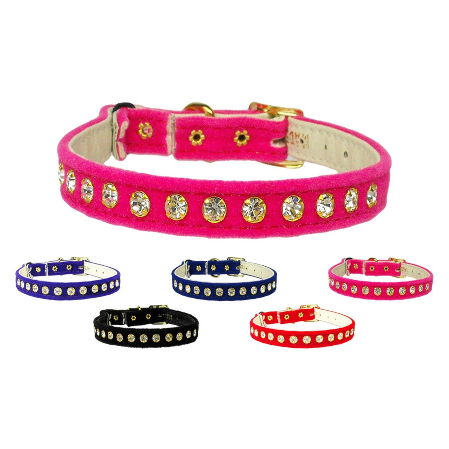 Collar de seguridad premium para gatos con banda, "Velvet One Row Rhinestone"