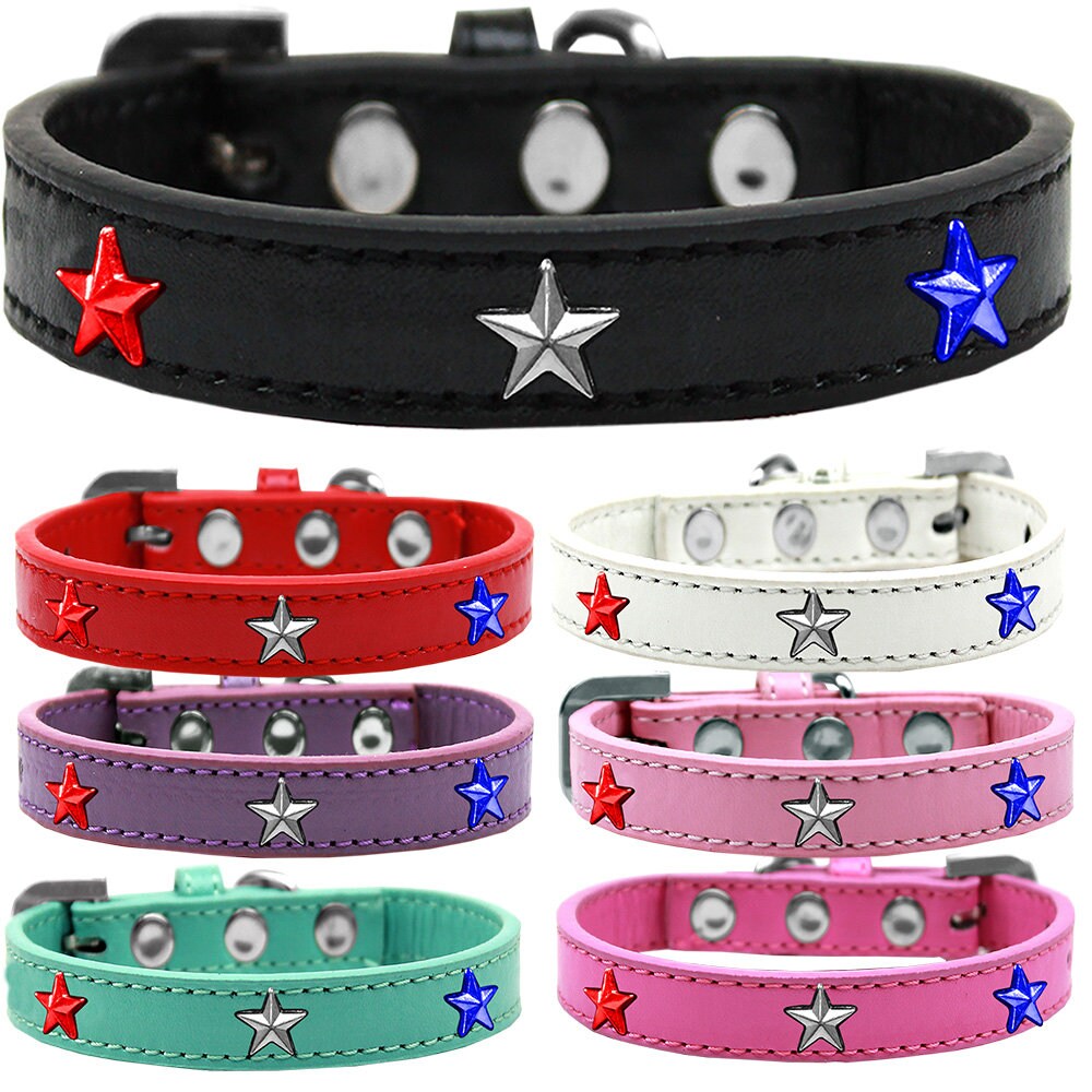 Collar de moda para perros, cachorros y mascotas Widget, "Estrellas rojas, blancas y azules"