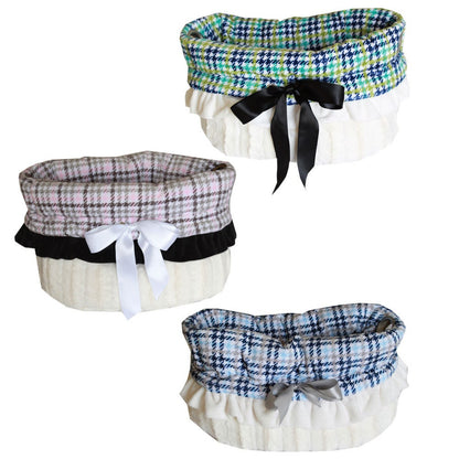 Cama, bolso y asiento de coche reversibles Snuggle Bugs para perros, cachorros y mascotas o gatos, todo en uno, "Plaids"