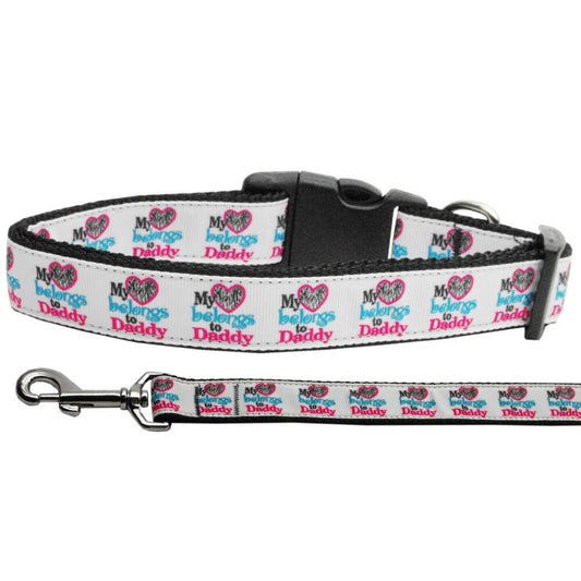 Pet Dog & Cat Nylon Collar or Leash, "My Heart Belongs To Daddy"