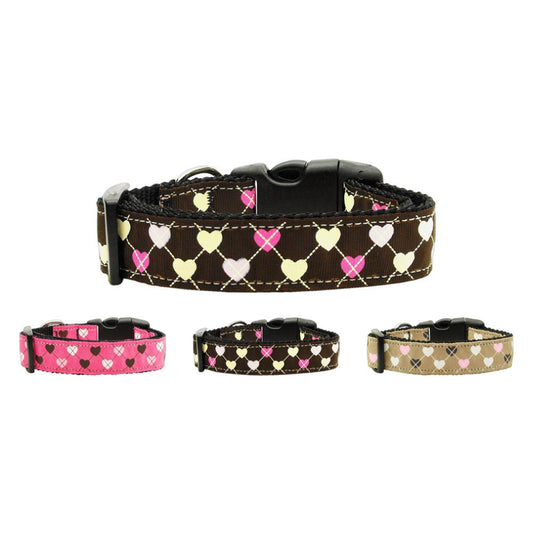 Collar o correa de nailon para perros y gatos, "Argyle Hearts"