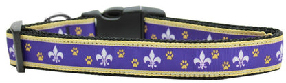 Collar o correa de nailon para perros y gatos, "Flor de lis morada y amarilla"