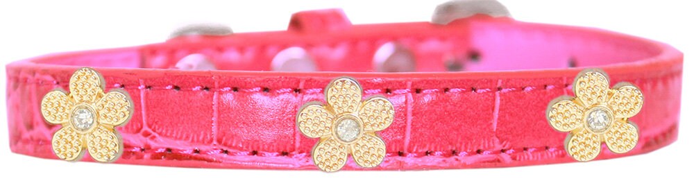 Dog, Puppy & Pet Designer Croc Widget Collar, "Gold Flowers"