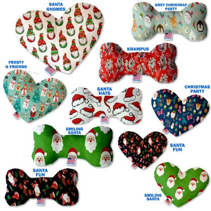 Pet and Dog Plush Heart or Bone Toy, "Santa Group" (Available in different sizes, and 8 different pattern options!)