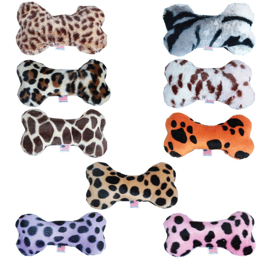 Pet and Dog Plush 6" Bone Toy, "Animal Print Group"