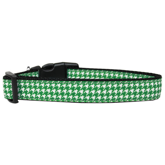 Pet Dog & Cat Nylon Collar or Leash, "Houndstooth Emerald Green"