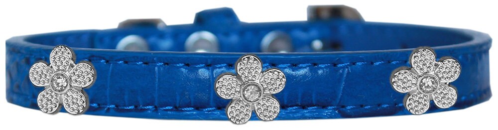 Dog, Puppy & Pet Designer Croc Widget Collar, "Silver Flowers"