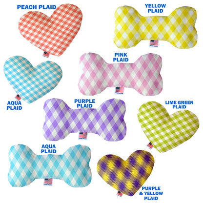 Pet and Dog Plush Heart or Bone Toy, "Plaids Group" (Available in different sizes, and 7 different pattern options!)