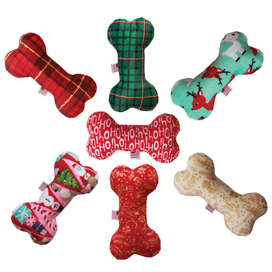 Pet and Dog Plush 6" Bone Toy, "Happy Holidays Group"